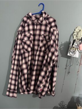 Wrangler Pink, Black and White Plaid Shirt